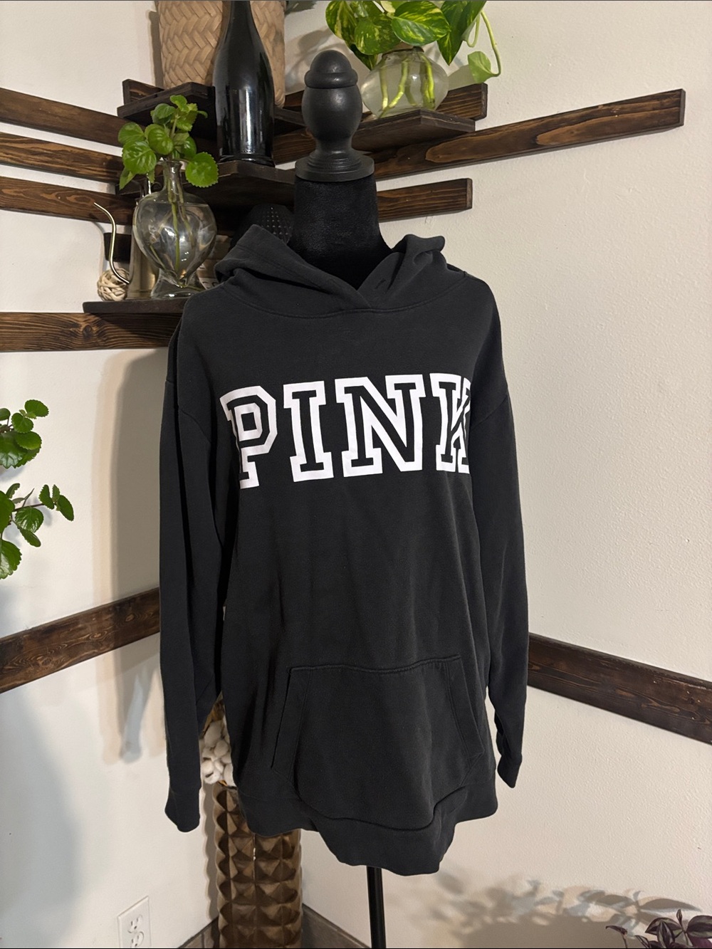 PINK Victoria's Secret Black Hoodie with White Logo